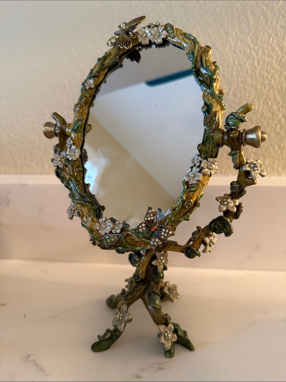 Vintage Ornate Floral Butterfly Tabletop Mirror